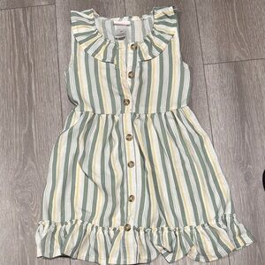 Little Lass Striped Dress with Ruffles in Green and Yellow